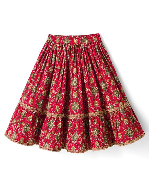 Babyhug Cambric Woven Sleeveless Floral Printed Choli & Lehenga Set With Dupatta & Lace Detailing -Maroon