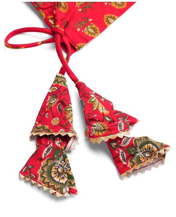 Babyhug Cambric Woven Sleeveless Floral Printed Choli & Lehenga Set With Dupatta & Lace Detailing -Maroon