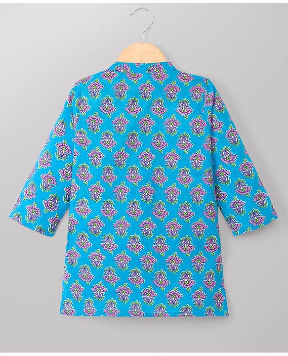 Babyhug 100% Cotton Cambric Woven Full Sleeves Floral Printed Kurta & Pyjama Set - Blue