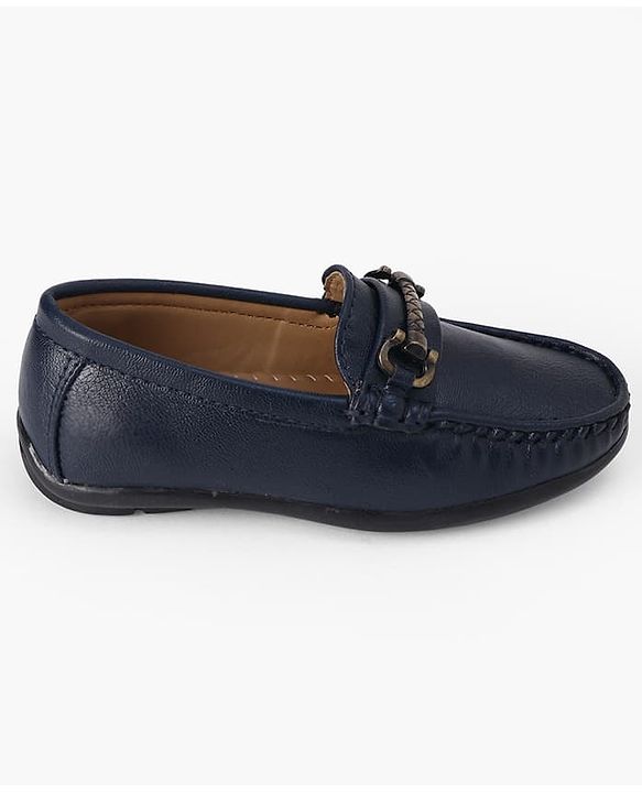 Pine Kids Solid Colour Formal & Party Wear Loafers with Metal Applique - Blue