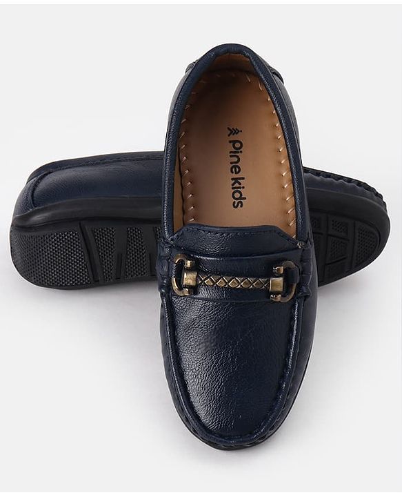 Pine Kids Solid Colour Formal & Party Wear Loafers with Metal Applique - Blue