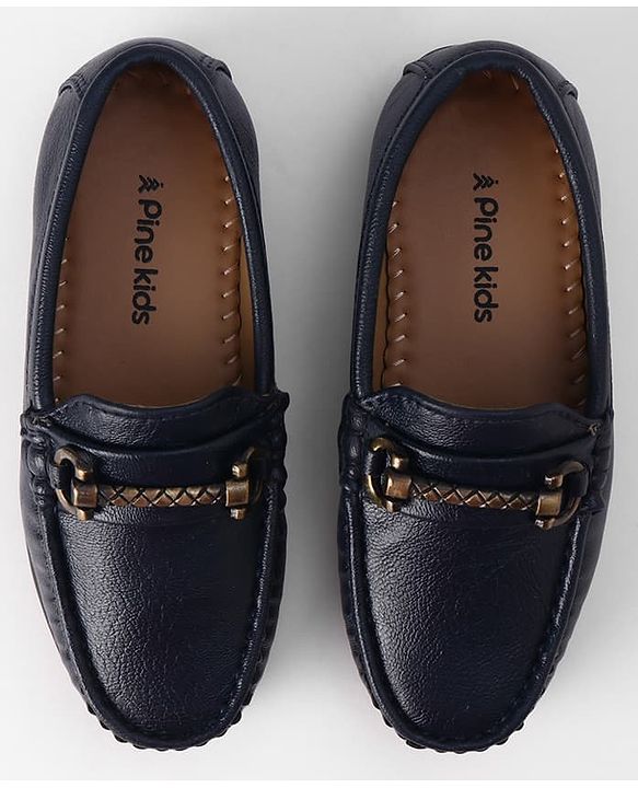 Pine Kids Solid Colour Formal & Party Wear Loafers with Metal Applique - Blue
