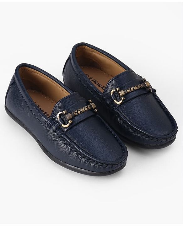 Pine Kids Solid Colour Formal & Party Wear Loafers with Metal Applique - Blue