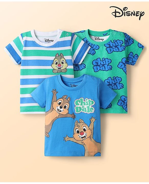 Babyhug Disney Cotton Knit T-Shirts with Chip N Dale Graphic Half Sleeves Multi Color 3-6 Months Pack of 3