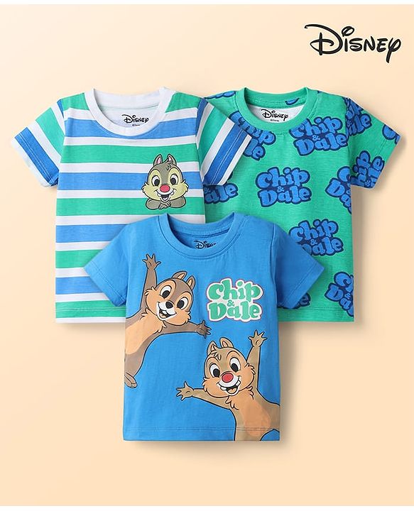 Babyhug Disney Cotton Knit T-Shirts with Chip N Dale Graphic Half Sleeves Multi Color 3-6 Months Pack of 3