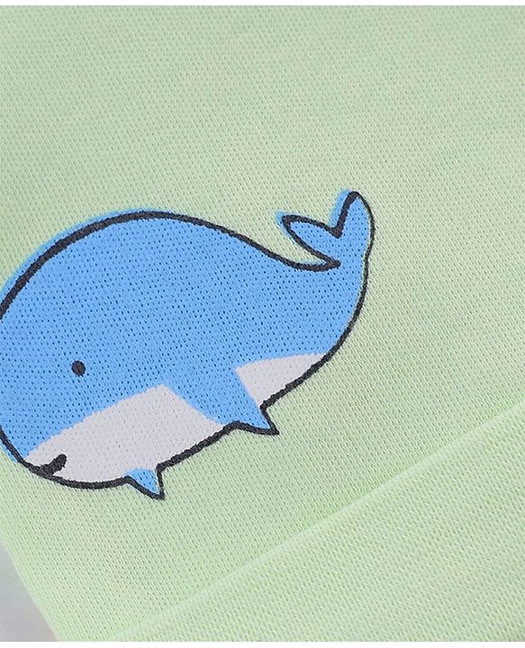 Babyhug 100% Cotton Interlock Knit Boat & Whale Printed Cap Mittens & Booties Sea Green- Diameter 18.5 cm