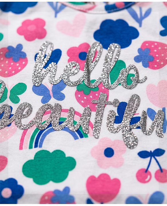 Babyhug Cotton Knit Three Forth Sleeves Tropical Theme & Floral Printed Nighty - Multicolor