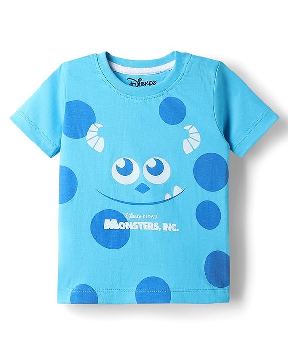 Babyhug Disney Single Jersey Knit Half Sleeves T-Shirt & Shorts Night Suit with Monster Graphics - Light Blue