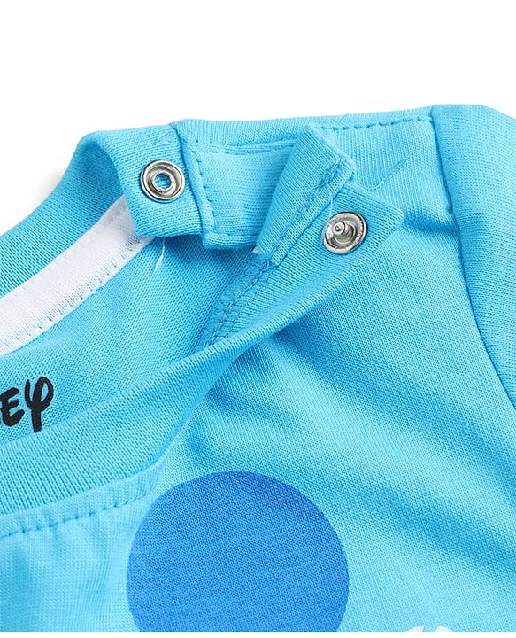 Babyhug Disney Single Jersey Knit Half Sleeves T-Shirt & Shorts Night Suit with Monster Graphics - Light Blue