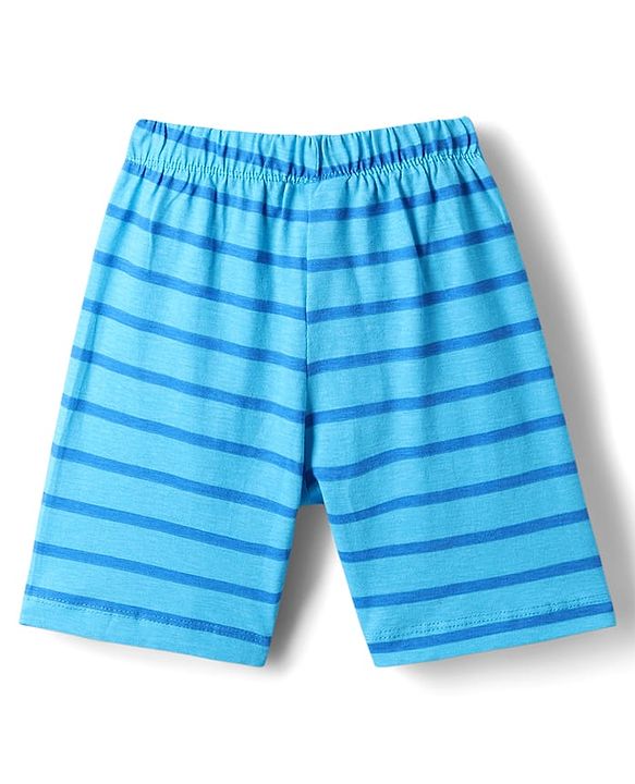 Babyhug Disney Single Jersey Knit Half Sleeves T-Shirt & Shorts Night Suit with Monster Graphics - Light Blue