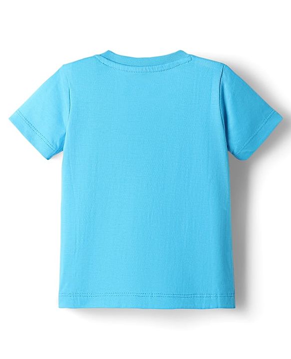 Babyhug Disney Single Jersey Knit Half Sleeves T-Shirt & Shorts Night Suit with Monster Graphics - Light Blue
