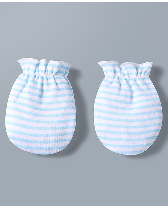 Babyhug 100% Cotton Interlock Knit Striped Mittens & Booties Set With Boat Print - White