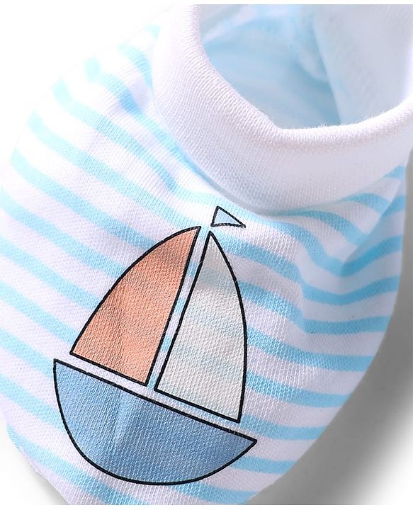 Babyhug 100% Cotton Interlock Knit Striped Mittens & Booties Set With Boat Print - White