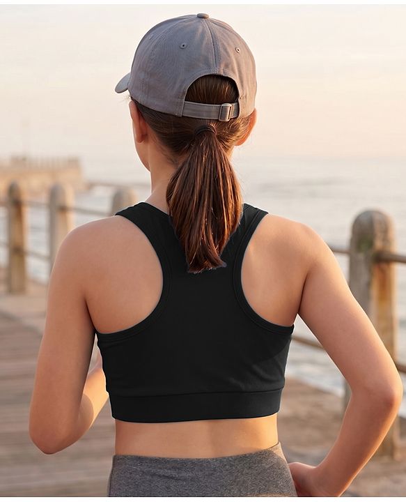 Pine Active Lycra Knit Sleeveless Super Stretch Extra Soft Sports Bra - Black