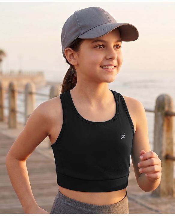 Pine Active Lycra Knit Sleeveless Super Stretch Extra Soft Sports Bra - Black