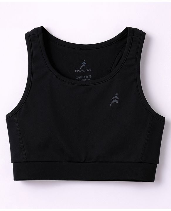 Pine Active Lycra Knit Sleeveless Super Stretch Extra Soft Sports Bra - Black