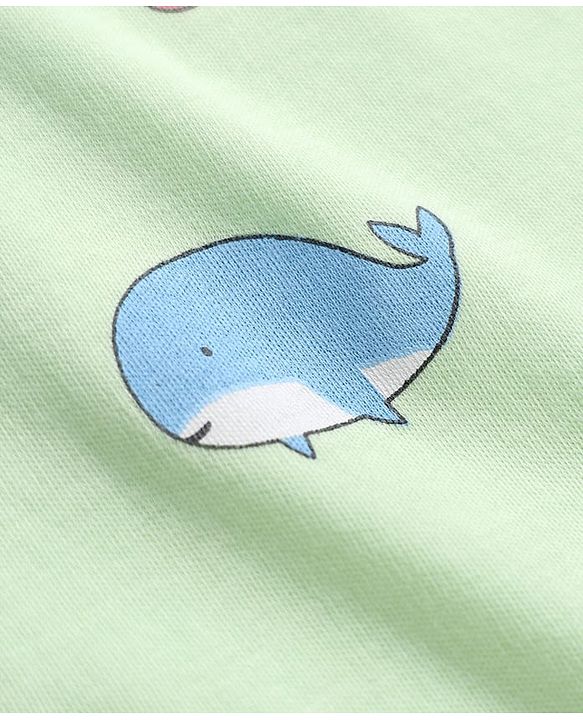 Babyhug 100% Cotton Interlock Knit Half Sleeves Romper With Whale & Star Print - Light Green