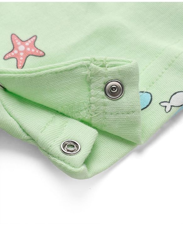 Babyhug 100% Cotton Interlock Knit Half Sleeves Romper With Whale & Star Print - Light Green