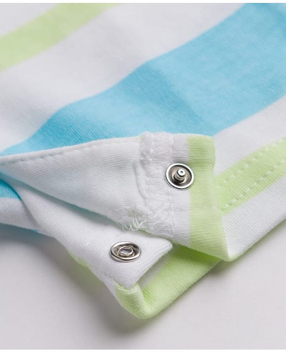 Babyhug 100% Cotton Interlock Knit Half Sleeves Striped Rompers With Fish Applique - White