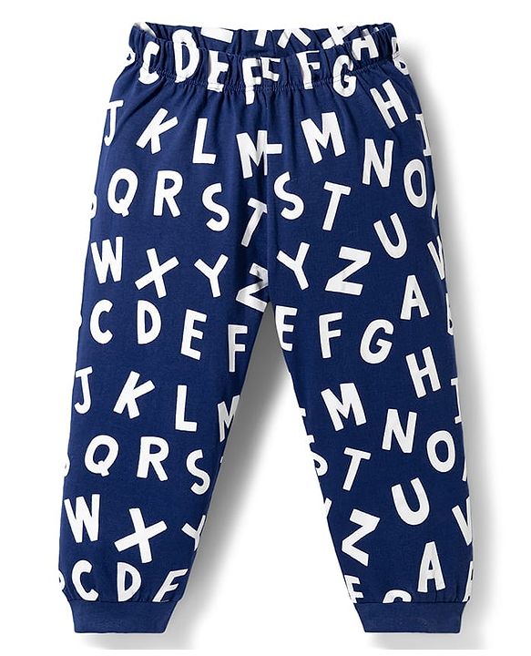 Babyhug 100% Cotton Knit Half Sleeves T-Shirt & Pyjama Night Suit With Giraffe & Alphabet Print - Green & Blue