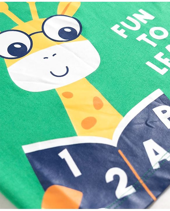 Babyhug 100% Cotton Knit Half Sleeves T-Shirt & Pyjama Night Suit With Giraffe & Alphabet Print - Green & Blue