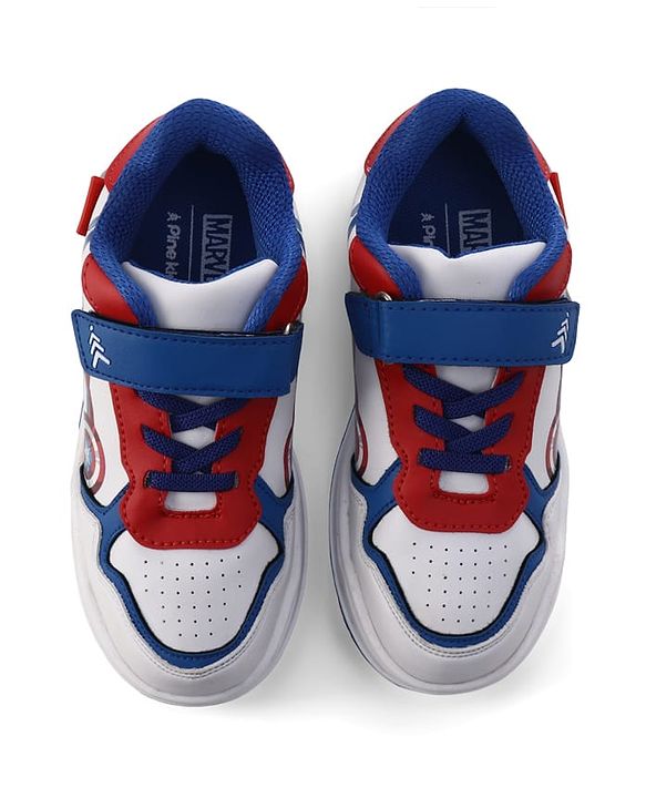 Pine Kids Marvel Velcro Closure Casual Shoes With Captain America Print - White & Red