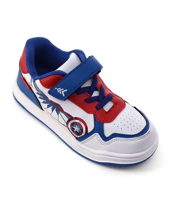 Pine Kids Marvel Velcro Closure Casual Shoes With Captain America Print - White & Red