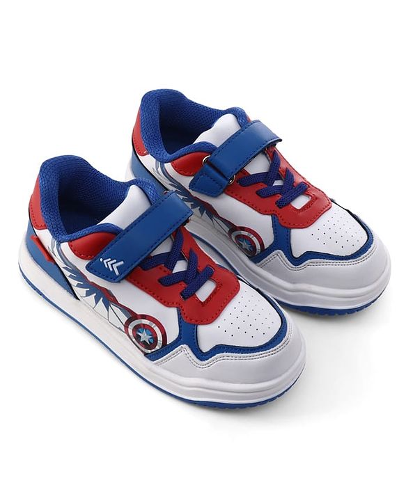 Pine Kids Marvel Velcro Closure Casual Shoes With Captain America Print - White & Red