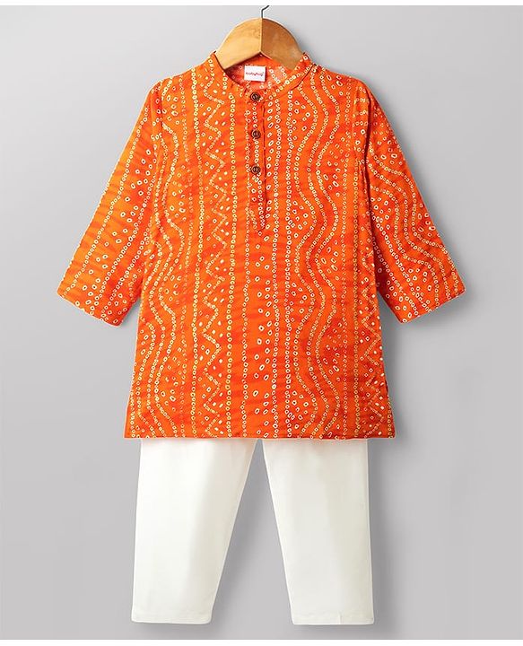 Babyhug 100% Cotton Cambric Woven Full Sleeves Bandhani Printed Kurta & Pyjama Set - Orange