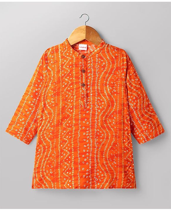 Babyhug 100% Cotton Cambric Woven Full Sleeves Bandhani Printed Kurta & Pyjama Set - Orange