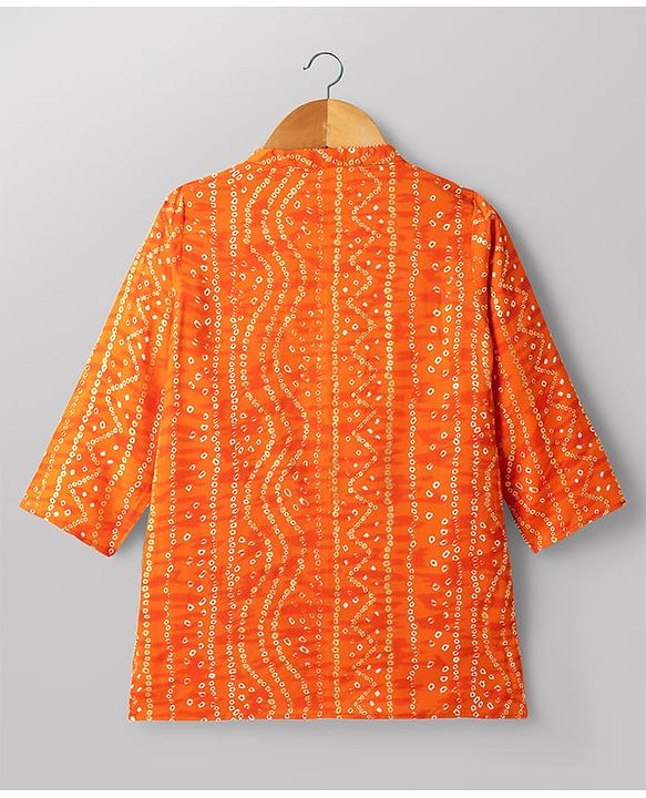 Babyhug 100% Cotton Cambric Woven Full Sleeves Bandhani Printed Kurta & Pyjama Set - Orange