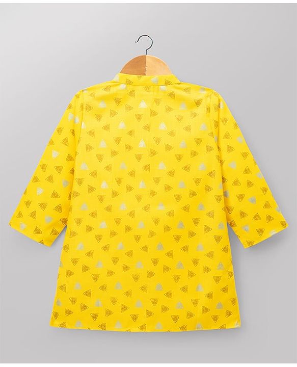 Babyhug 100% Cotton Cambric Woven Full Sleeves Triangles Printed Kurta & Dhoti Set - Yellow