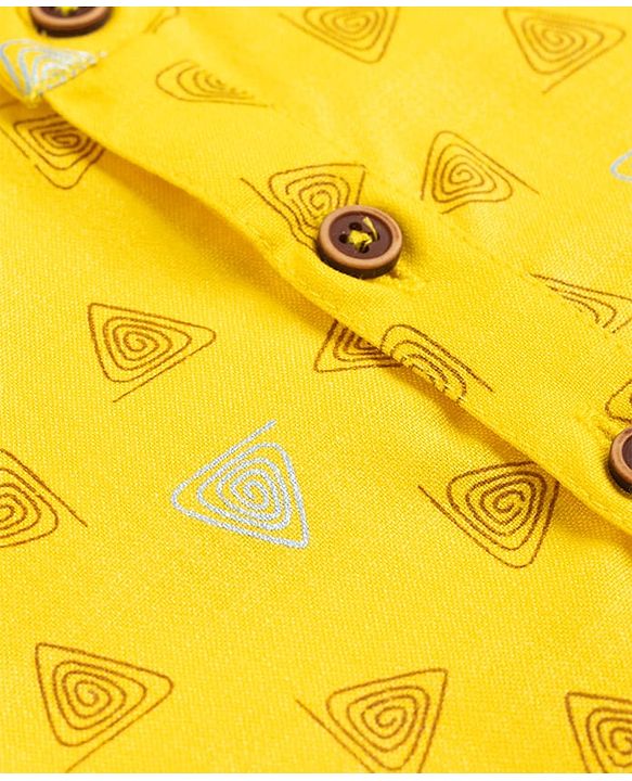 Babyhug 100% Cotton Cambric Woven Full Sleeves Triangles Printed Kurta & Dhoti Set - Yellow
