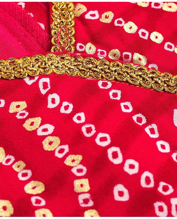 Babyhug Cambric Woven Half Sleeves Bandhani Printed Ethnic Dress - Fuchsia