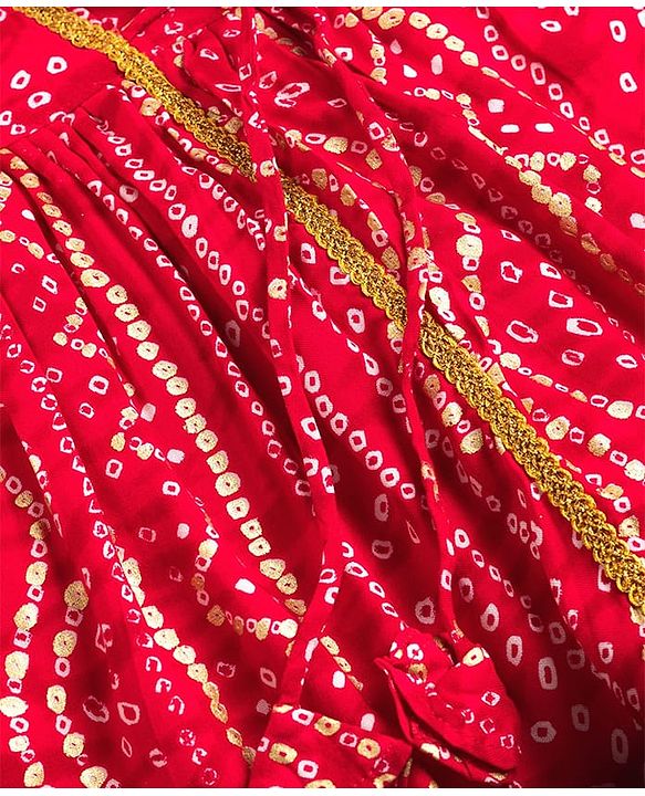 Babyhug Cambric Woven Half Sleeves Bandhani Printed Ethnic Dress - Fuchsia