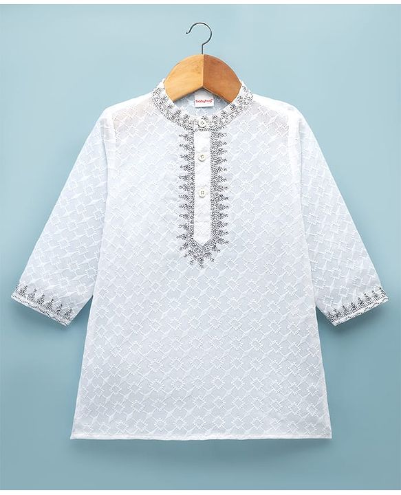 Babyhug Cotton Woven Full Sleeves Embroidered Kurta & Pyjama Set - White