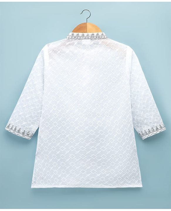 Babyhug Cotton Woven Full Sleeves Embroidered Kurta & Pyjama Set - White
