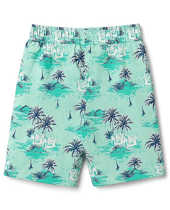 Pine Kids Cotton Knit Half Sleeves T-Shirt & Shorts Set with Tropical Theme Print - Teal Blue