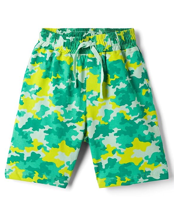 Pine Kids Cotton Knit Half Sleeves Camouflage Printed T-Shirt & Shorts Night Suit - Green