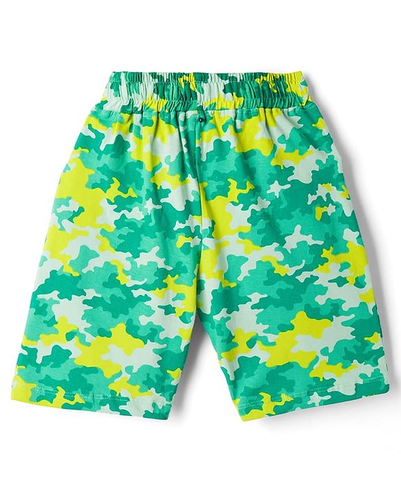Pine Kids Cotton Knit Half Sleeves Camouflage Printed T-Shirt & Shorts Night Suit - Green