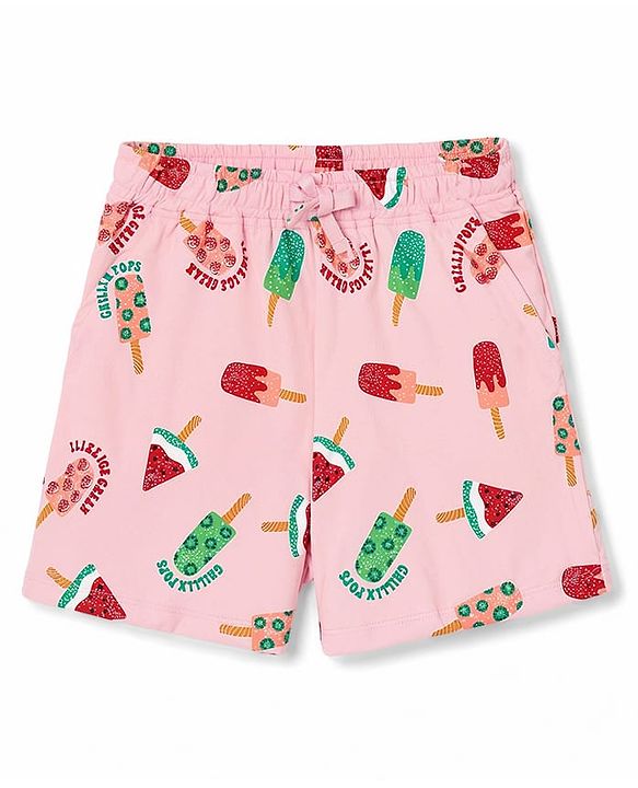 Pine Kids Cotton Knit Half Sleeves Co-Ords T-Shirt & Shorts Night Suit Icecream Print - Pink