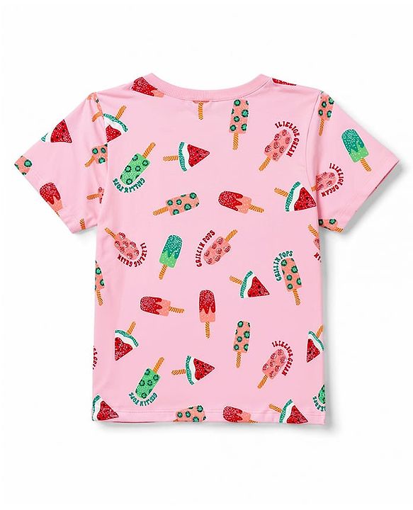 Pine Kids Cotton Knit Half Sleeves Co-Ords T-Shirt & Shorts Night Suit Icecream Print - Pink