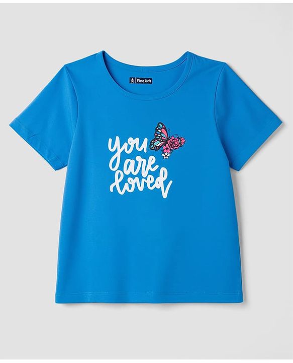 Pine Kids Cotton Knit Half Sleeves Butterfly Printed T-Shirt & Pyjama Night Suit - Blue
