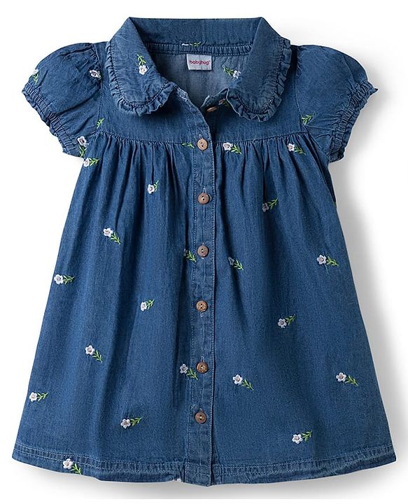 Babyhug Cotton Woven One Piece Dresses / Frocks with Peter Pan Collar and All Over Prints Navy Blue 5-6 Years
