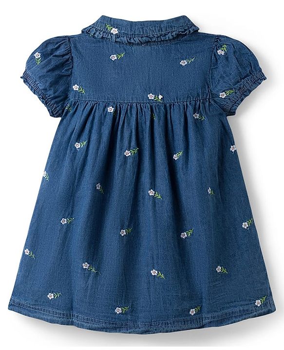 Babyhug Cotton Woven One Piece Dresses / Frocks with Peter Pan Collar and All Over Prints Navy Blue 5-6 Years