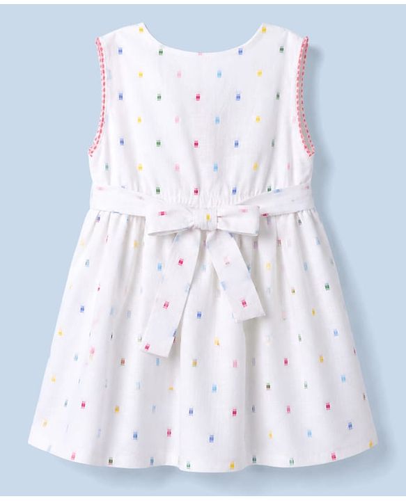 Babyhug 100% Cotton Woven One Piece Dress Sleeveless Round Neck with Front Buttons White 6-9 Months