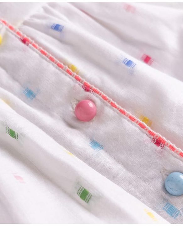 Babyhug 100% Cotton Woven One Piece Dress Sleeveless Round Neck with Front Buttons White 6-9 Months