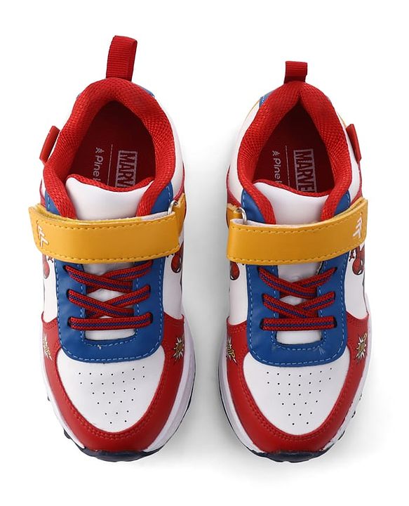 Pine Kids Marvel Velcro Closure Sneakers With Spider Man Print - Red & White
