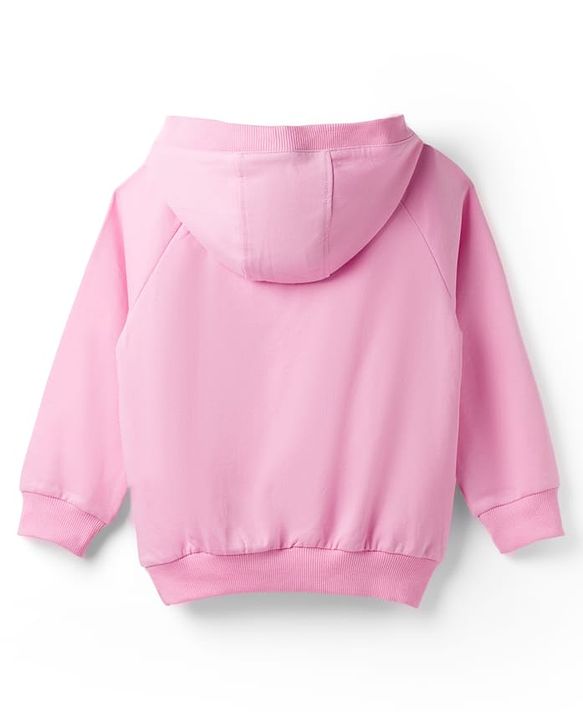 Pine Kids Looper Knit Full Raglan Sleeves Text Printed Hooded Winter Wear Sweat Jacket  & Lounge Pant Set - Pink