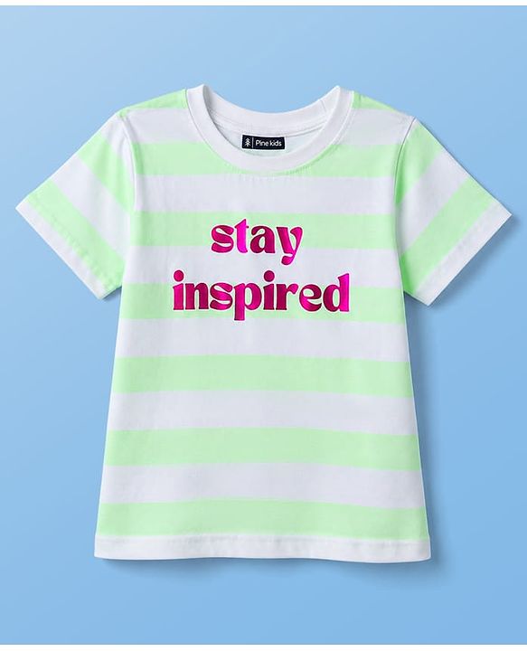 Pine Kids Cotton Knit T-Shirts Striped Round Neck Half Sleeves White 4-5 Years